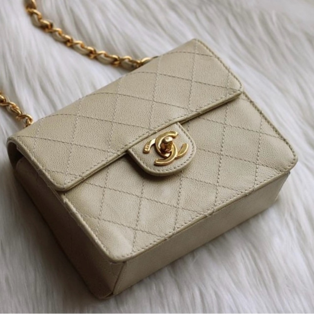 Chanel Vintage Caviar Beige Mini Square with 24K GHW